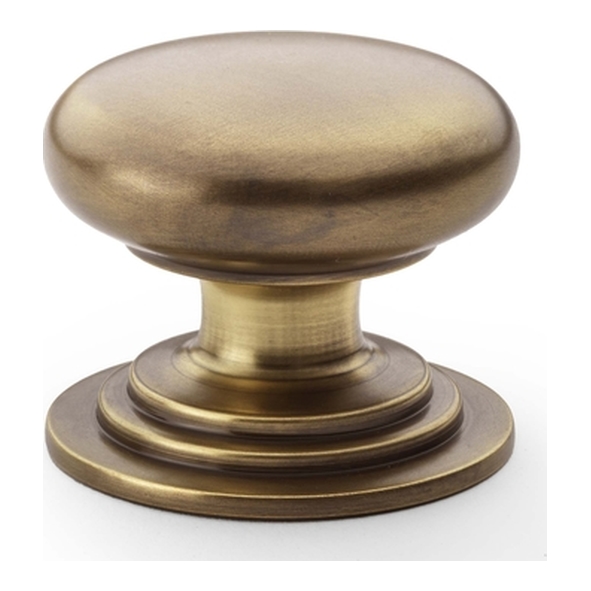 AW825-38-AB • 38mm • Antique Brass • Alexander & Wilks Waltz Round Cupboard Knob on Stepped Rose